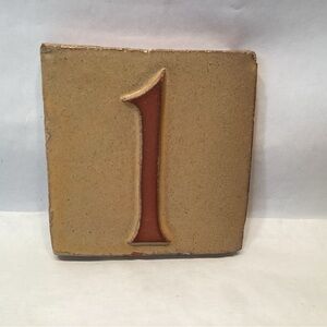1980’s Mercer Tile Works #1 Tile Yellow Underglaze 4” X 4” House Number ONE (B)